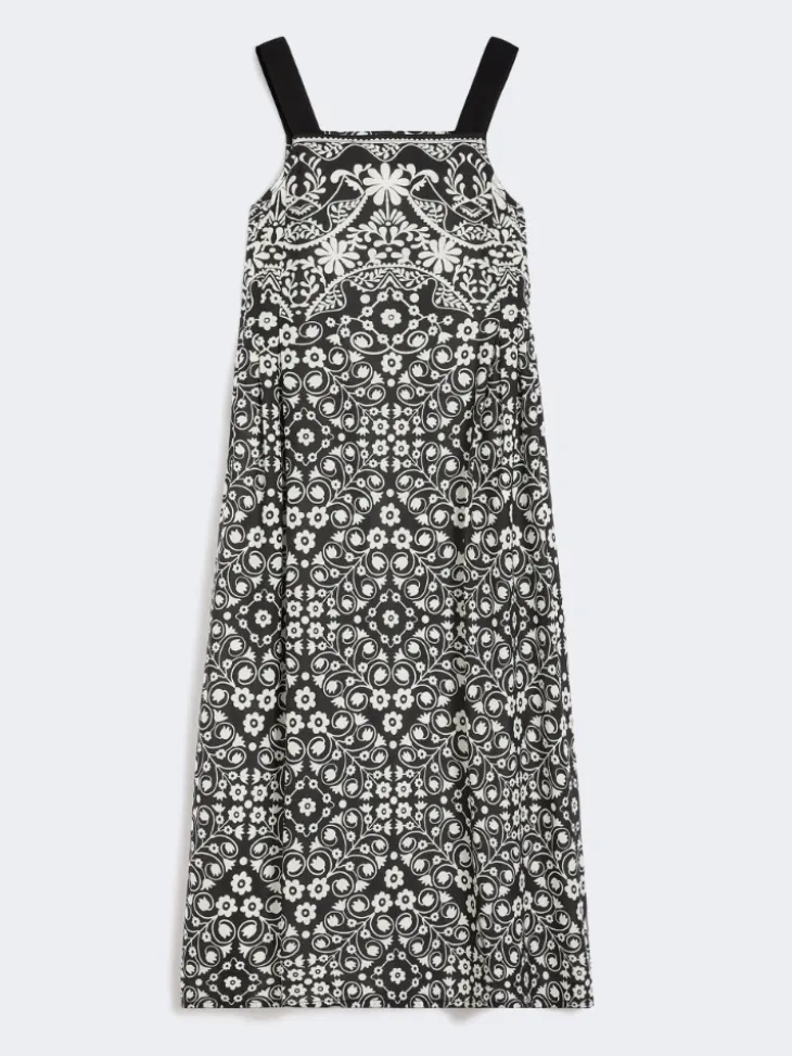 Printed cotton voile dress - BLACK