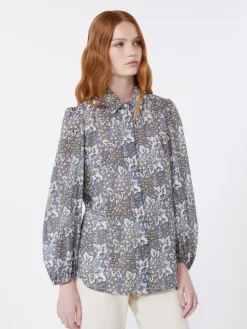 Printed cotton voile shirt - NAVY