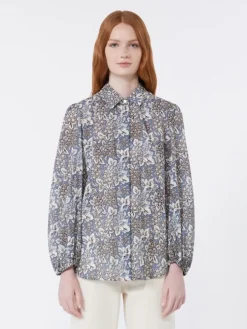 Printed cotton voile shirt - NAVY