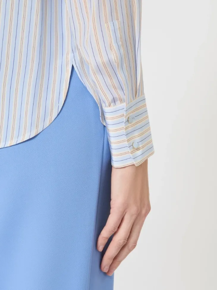 Printed crepe de chine shirt - LIGHT BLUE