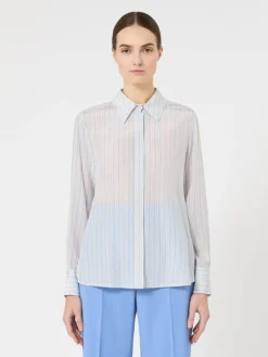 Printed crepe de chine shirt - LIGHT BLUE