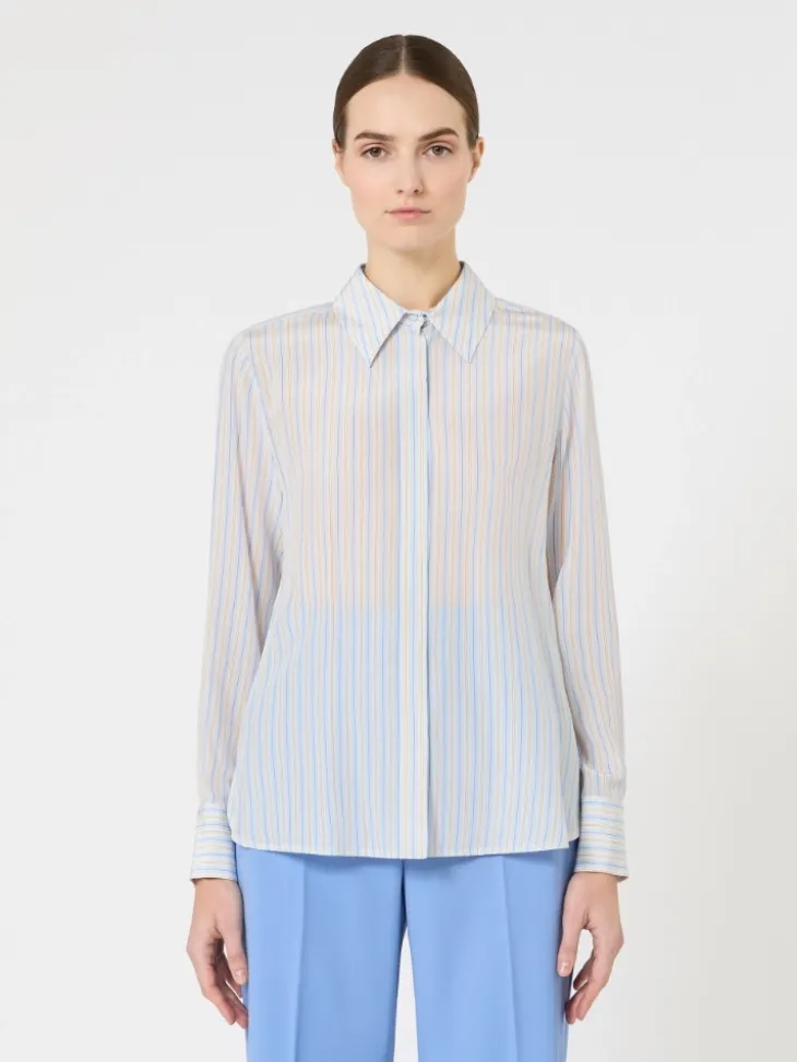 Printed crepe de chine shirt - LIGHT BLUE