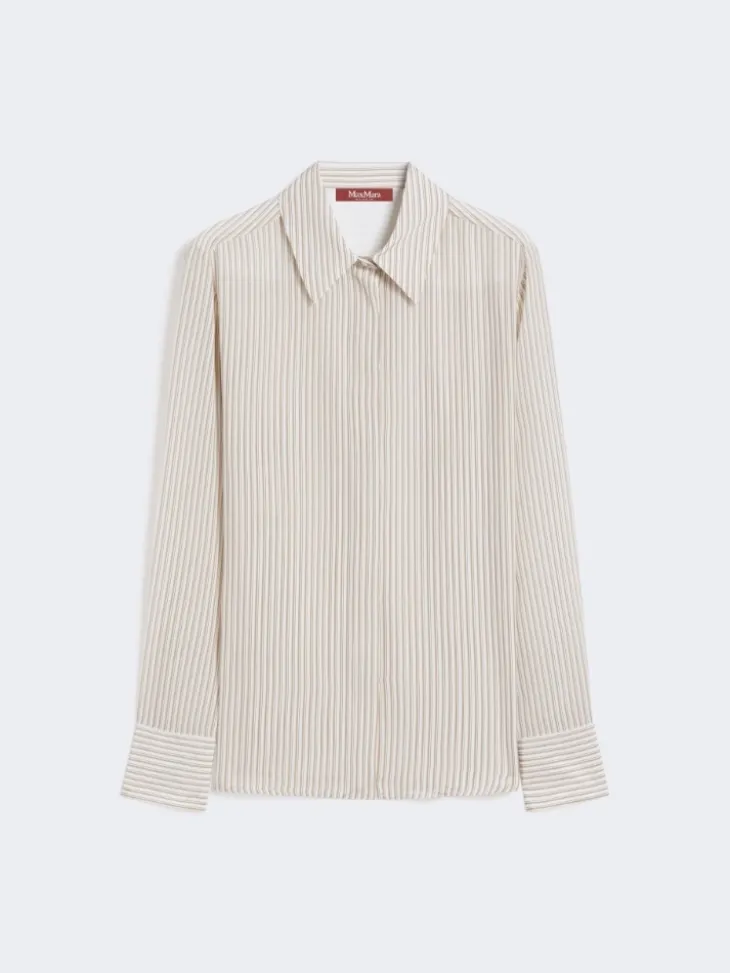 Printed crepe de chine shirt - CAMEL