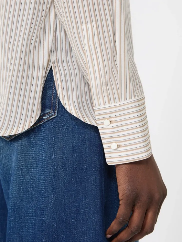 Printed crepe de chine shirt - CAMEL
