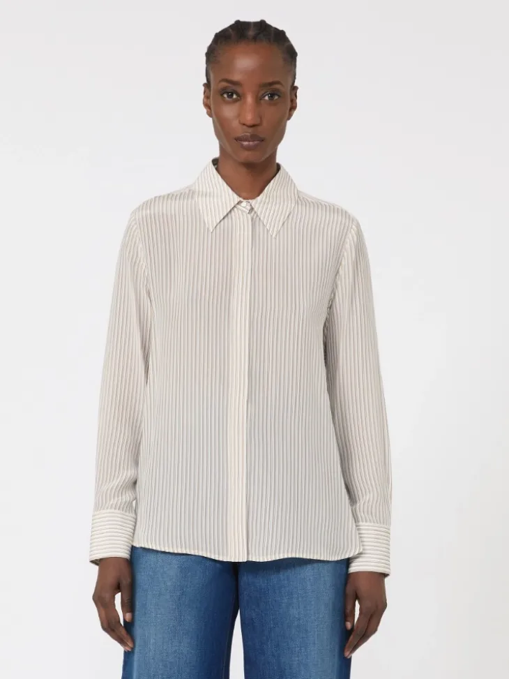 Printed crepe de chine shirt - CAMEL