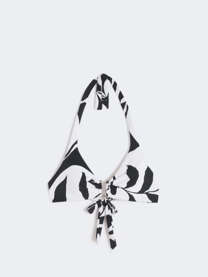 Printed jersey bikini top - WHITE