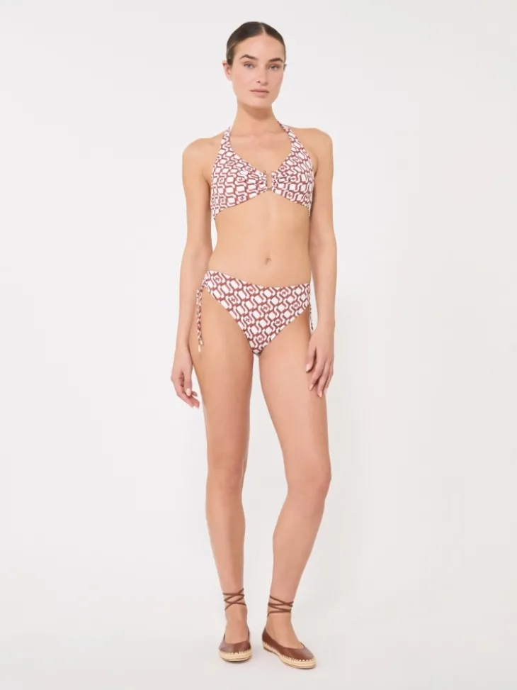 Printed jersey bikini top - RUST
