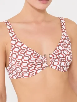 Printed jersey bikini top - RUST