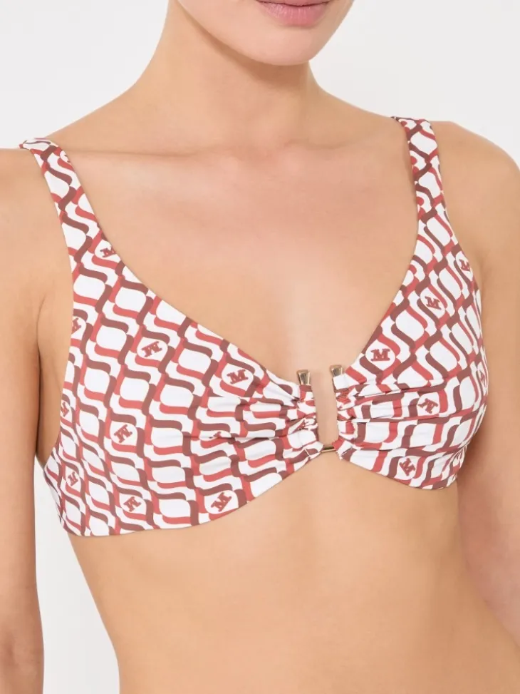 Printed jersey bikini top - RUST