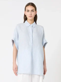 Printed linen canvas shirt - LIGHT BLUE