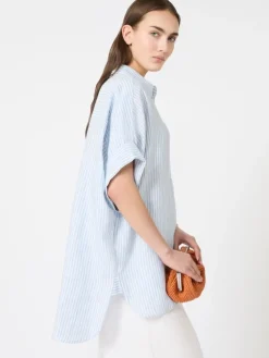 Printed linen canvas shirt - LIGHT BLUE