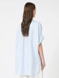 Printed linen canvas shirt - LIGHT BLUE