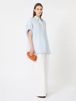 Printed linen canvas shirt - LIGHT BLUE