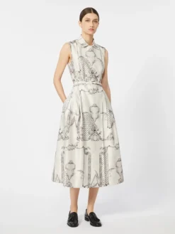 Printed Mikado shirt dress - IVORY