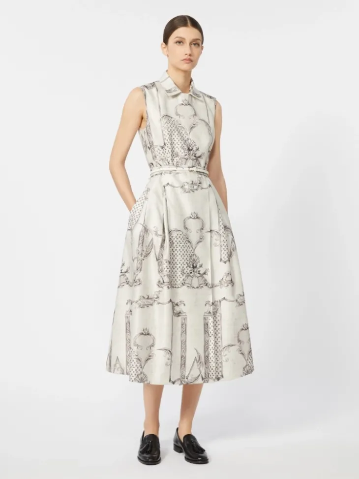 Printed Mikado shirt dress - IVORY
