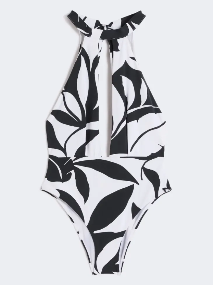 Printed nylon swimsuit - WHITE