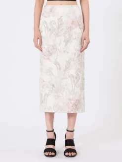 Printed organza and gabardine pencil skirt - WHITE
