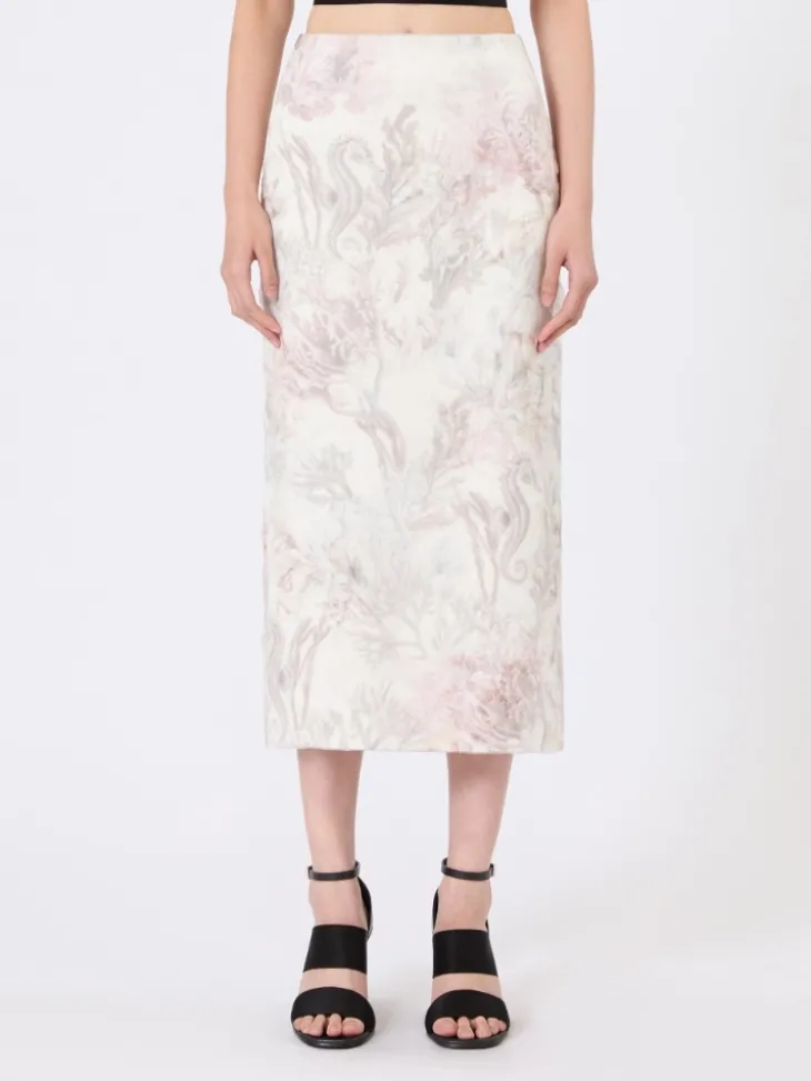 Printed organza and gabardine pencil skirt - WHITE