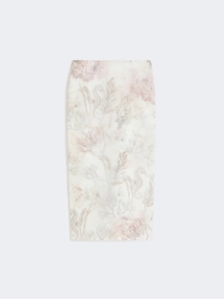 Printed organza and gabardine pencil skirt - WHITE