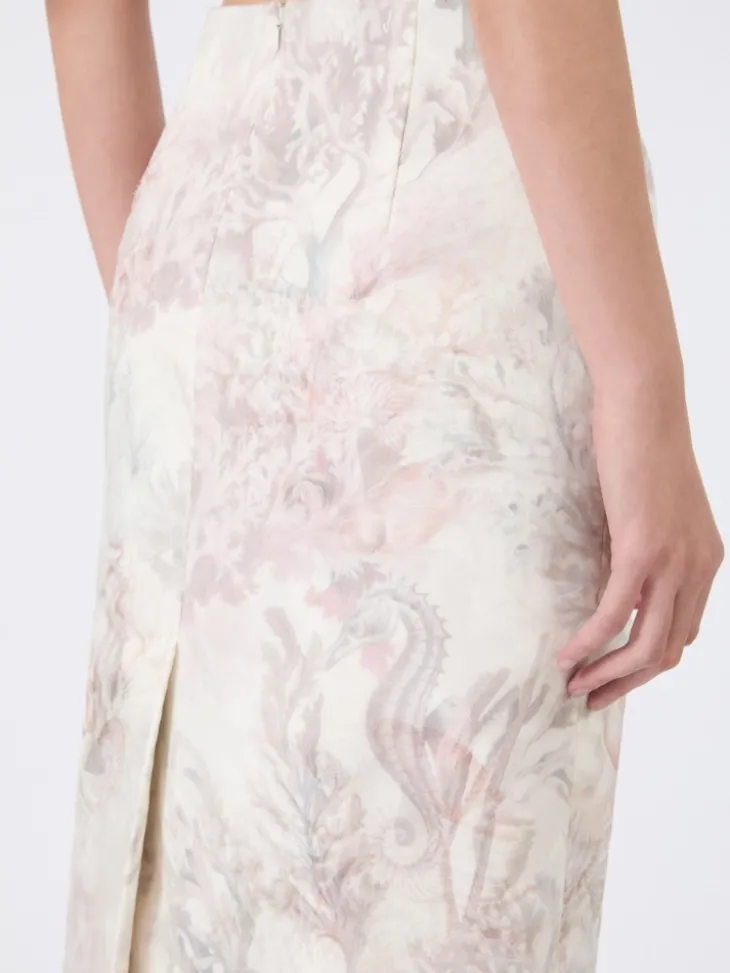 Printed organza and gabardine pencil skirt - WHITE