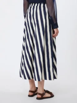 Printed poplin pleated skirt - NAVY