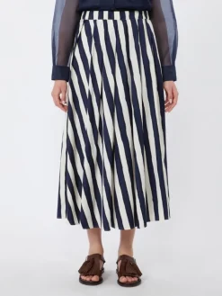Printed poplin pleated skirt - NAVY