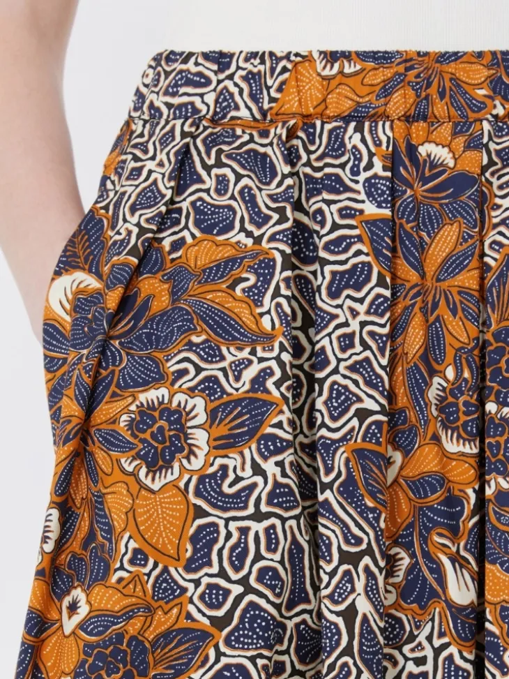 Printed poplin pleated skirt - NAVY