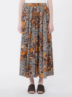 Printed poplin pleated skirt - NAVY