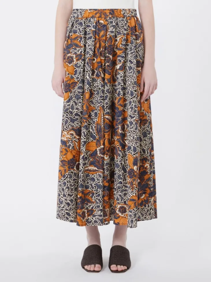 Printed poplin pleated skirt - NAVY