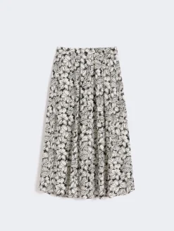 Printed poplin pleated skirt - BLACK