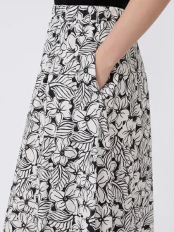 Printed poplin pleated skirt - BLACK