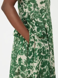 Printed ramie canvas dress - GREEN