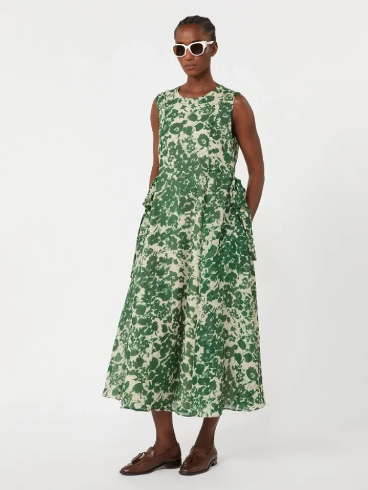 Printed ramie canvas dress - GREEN