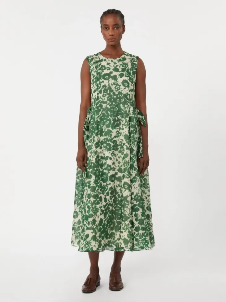 Printed ramie canvas dress - GREEN