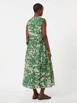 Printed ramie canvas dress - GREEN