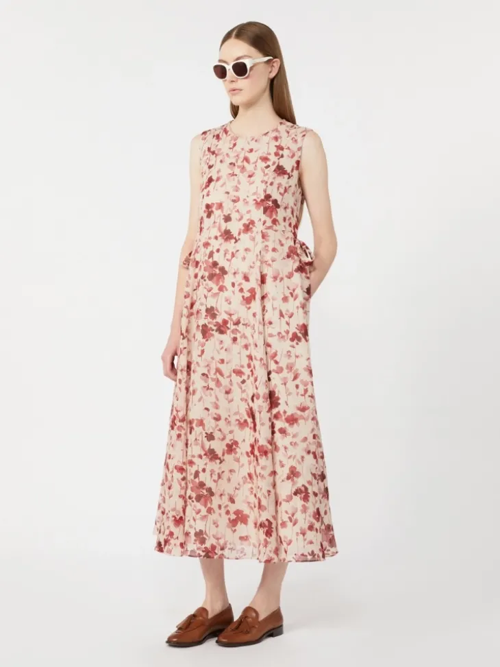 Printed ramie canvas dress - PINK