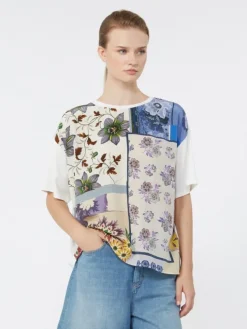 Printed silk and stretch cotton jersey T-shirt - MULTICOLOUR