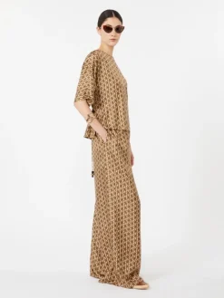 Printed silk blouse - HAZELNUT BROWN
