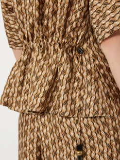Printed silk blouse - HAZELNUT BROWN