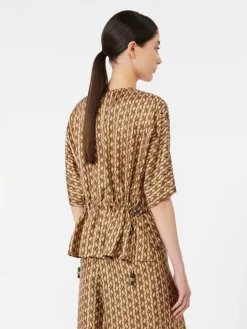 Printed silk blouse - HAZELNUT BROWN
