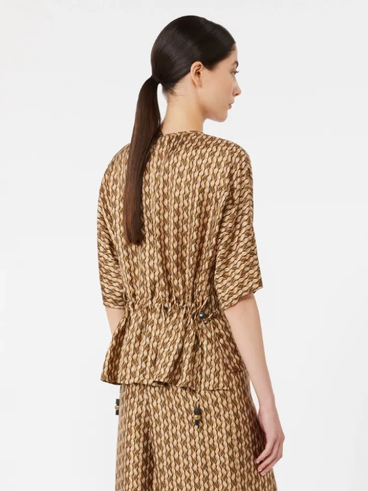 Printed silk blouse - HAZELNUT BROWN