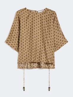 Printed silk blouse - HAZELNUT BROWN