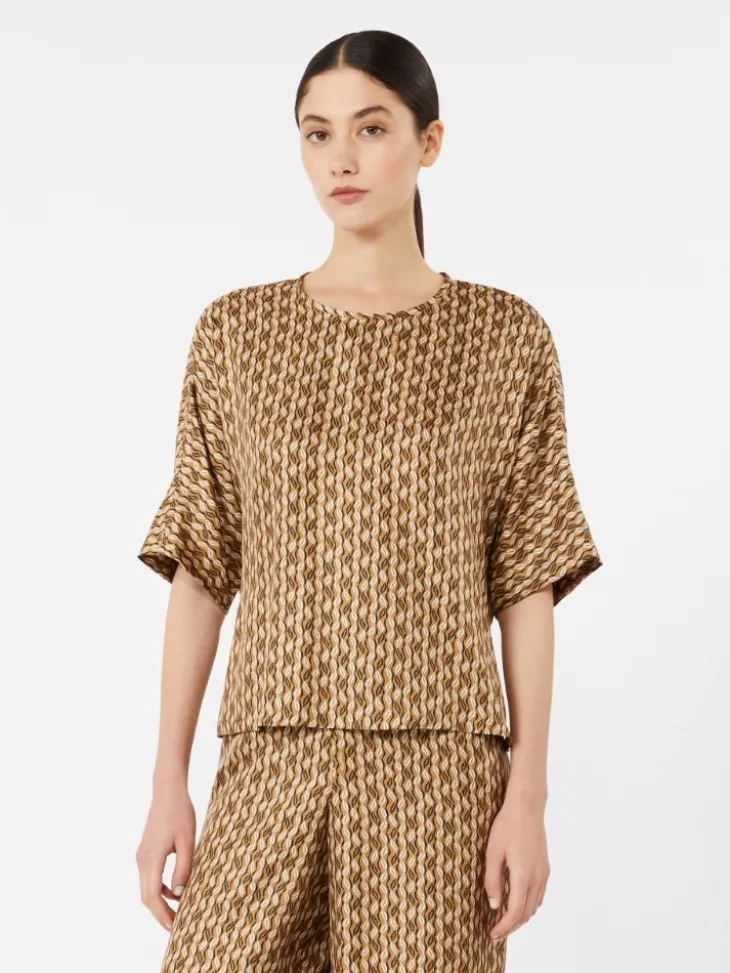 Printed silk blouse - HAZELNUT BROWN