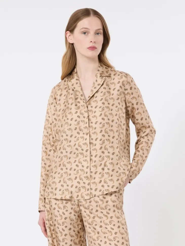 Printed silk boxy shirt - BEIGE