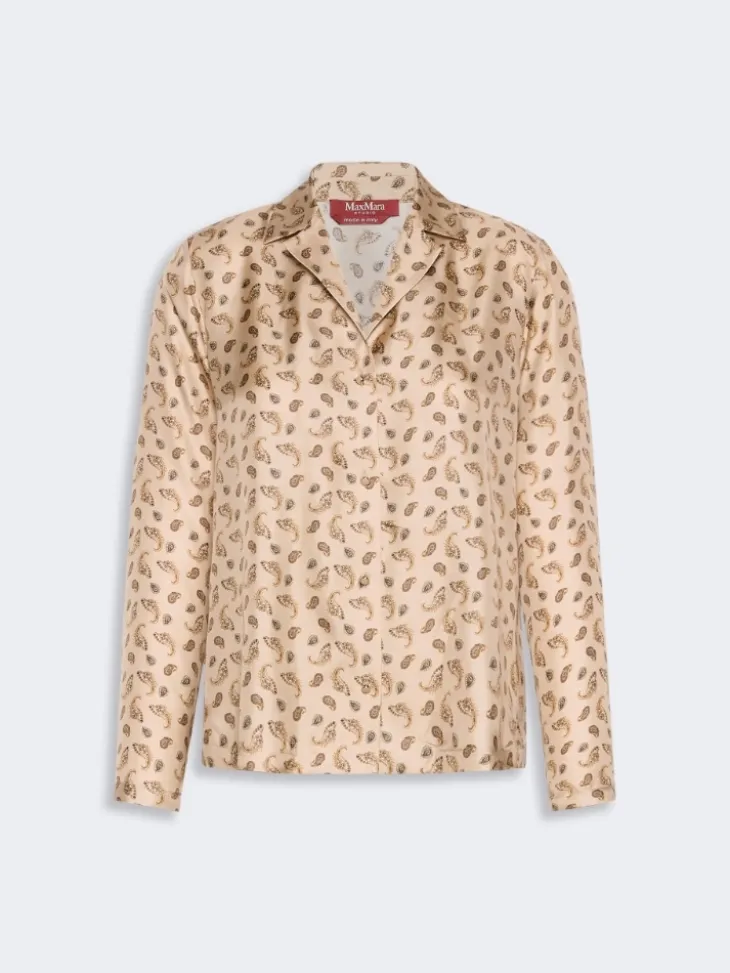 Printed silk boxy shirt - BEIGE