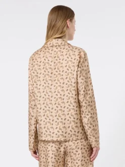 Printed silk boxy shirt - BEIGE
