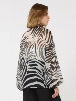 Printed silk chiffon blouse - BLACK