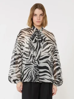 Printed silk chiffon blouse - BLACK