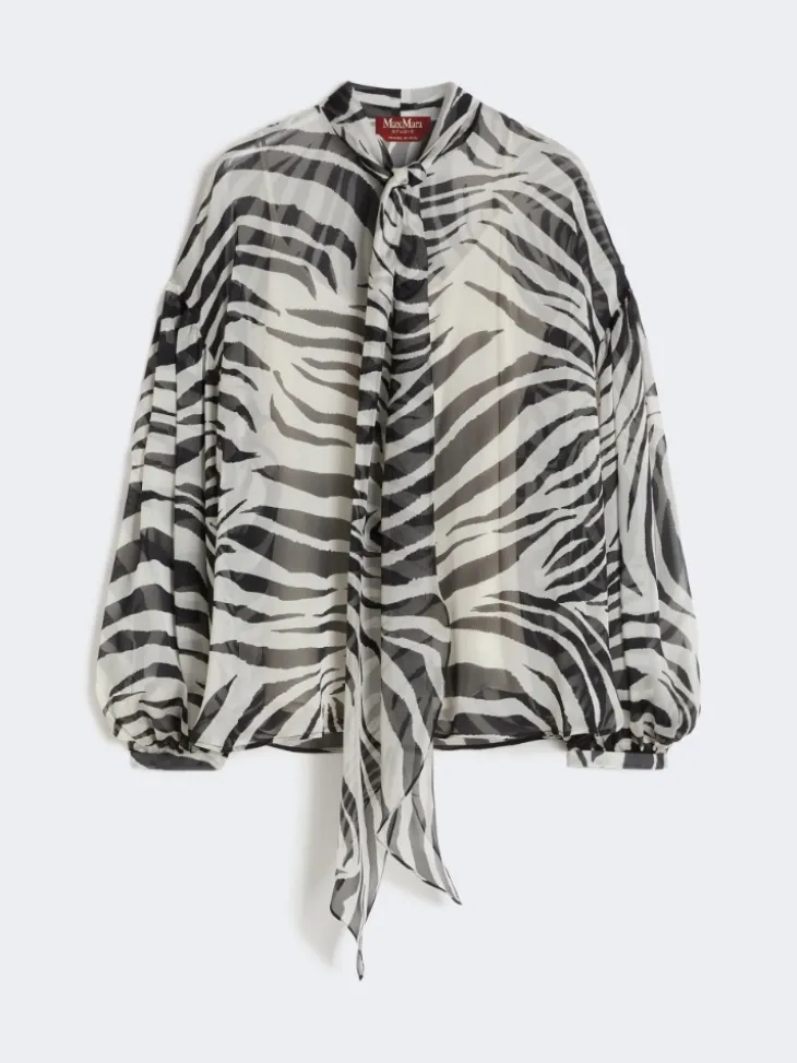 Printed silk chiffon blouse - BLACK