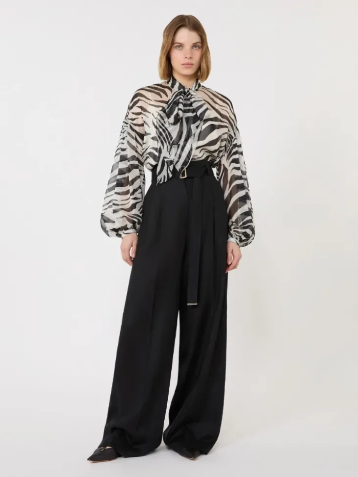 Printed silk chiffon blouse - BLACK